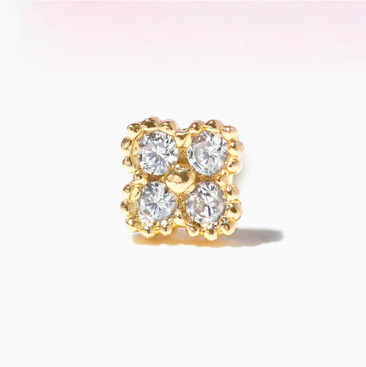 10k Solid Gold Clear Clover Stud