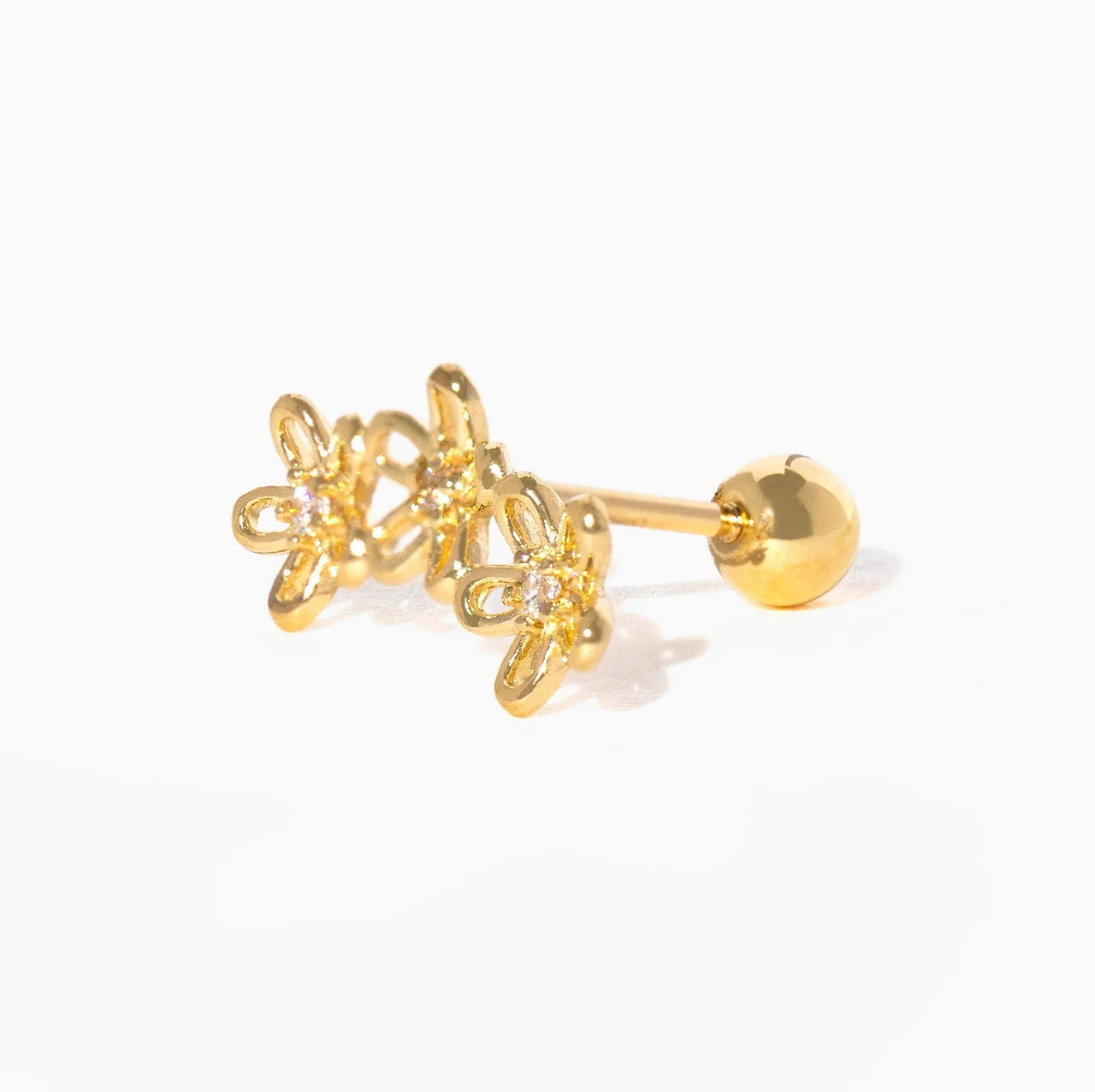 14k Solid Gold Flower Field Ball Back Stud - Image 3
