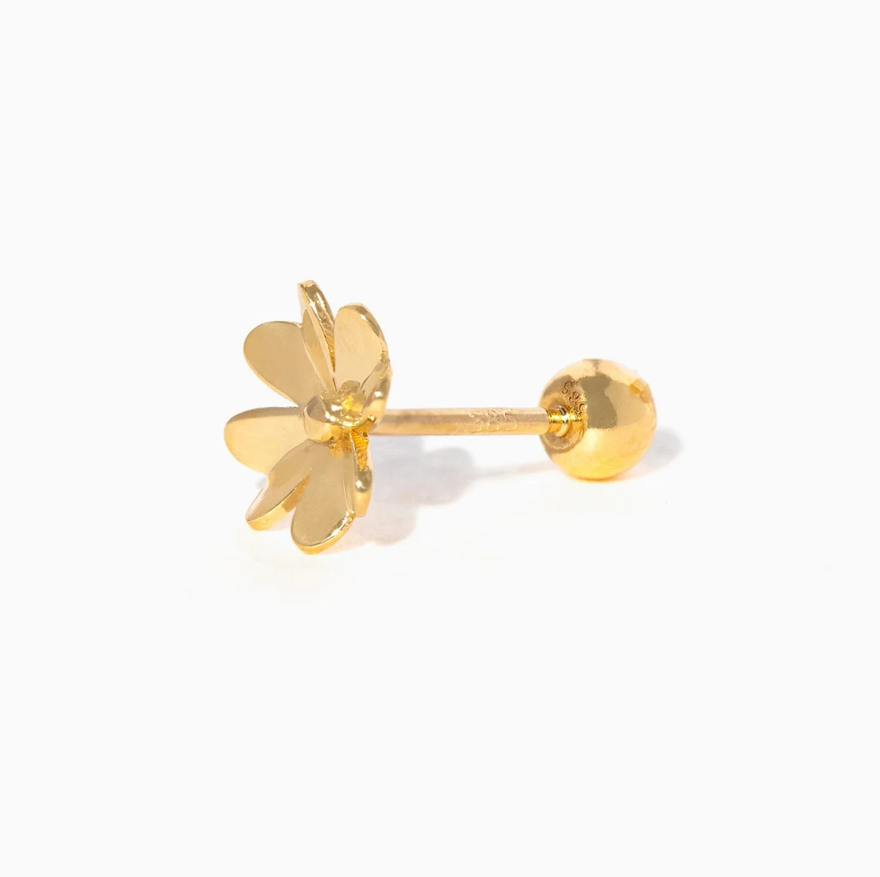 14k Solid Gold Four Leaf Clover Ball Back Stud - Image 3