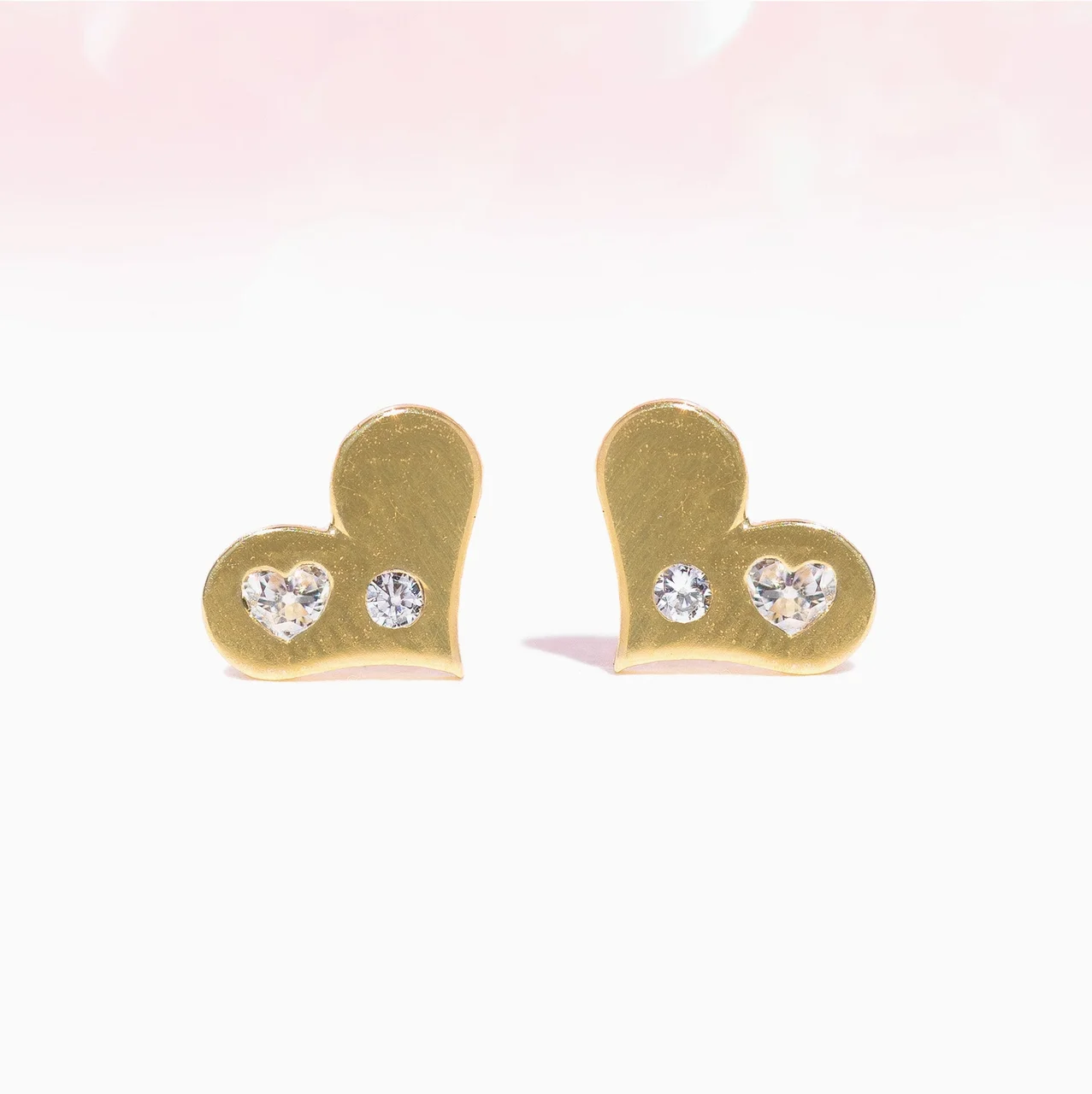 14k Solid Gold Heart of Gold Stud Earrings