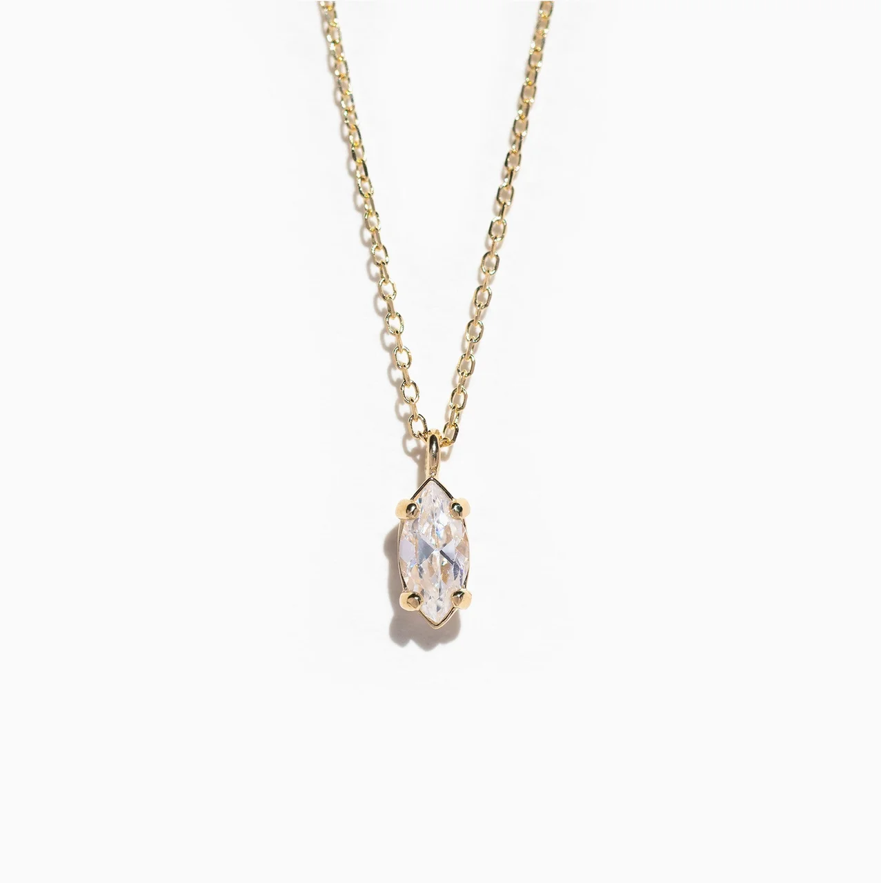 14k Solid Gold Marquise Shimmer Necklace