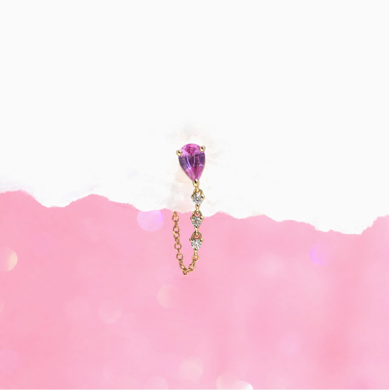 14k Solid Gold Pink Matter Chain Earring