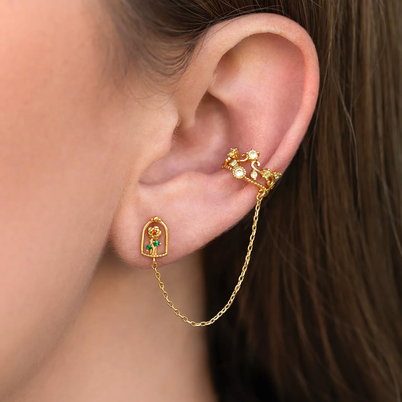 Disney Princess Beauty and the Beast Enchanted Rose Ear Cuff + Stud - Image 2